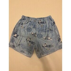 AFTCO Men's Blue Nautical Fish Swim Trunks w/Mesh Liner Pockets Elastic M
